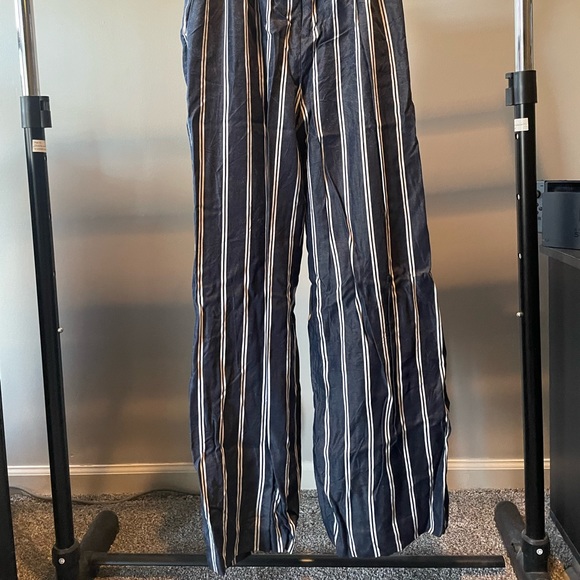 Blue and white paper bag pants. Worn once. - Picture 2 of 4